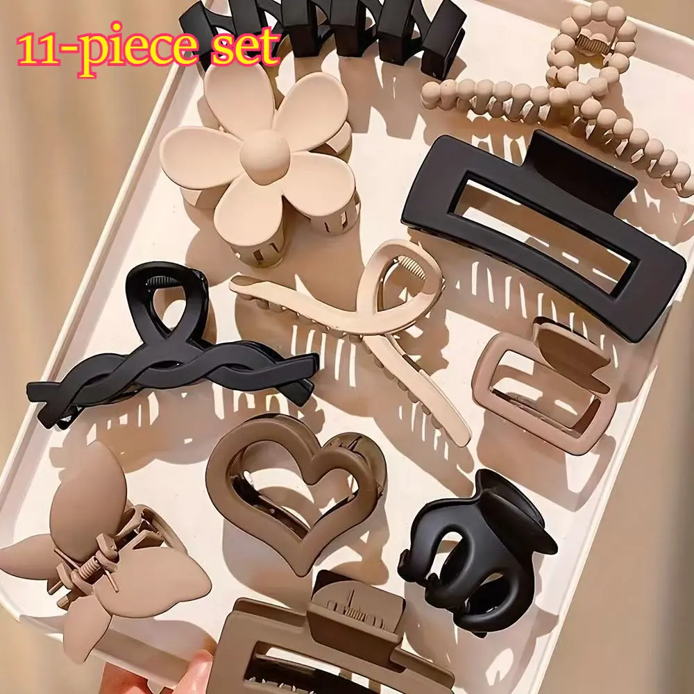 11 Pcs Matte Claw Clips Set for Thick Hair Large Hair Catch Clip Neutral Color Square Flower Butterfly Nonslip Jaw Clip Trendy Aesthetic Hair Accessories Pack for Women Girls Styling Thick Fine Thin Hair