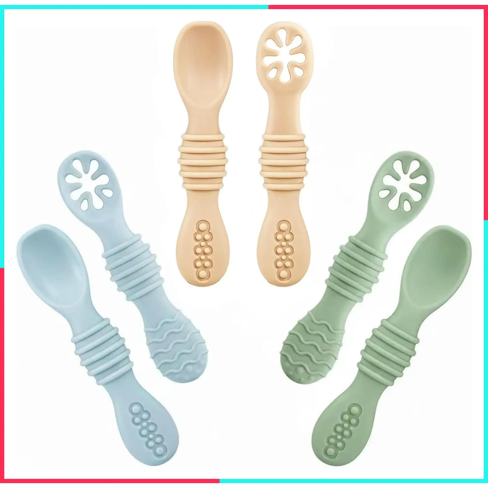 6 Pack Silicone Baby Spoons, First Stage Self Feeding Utensils
