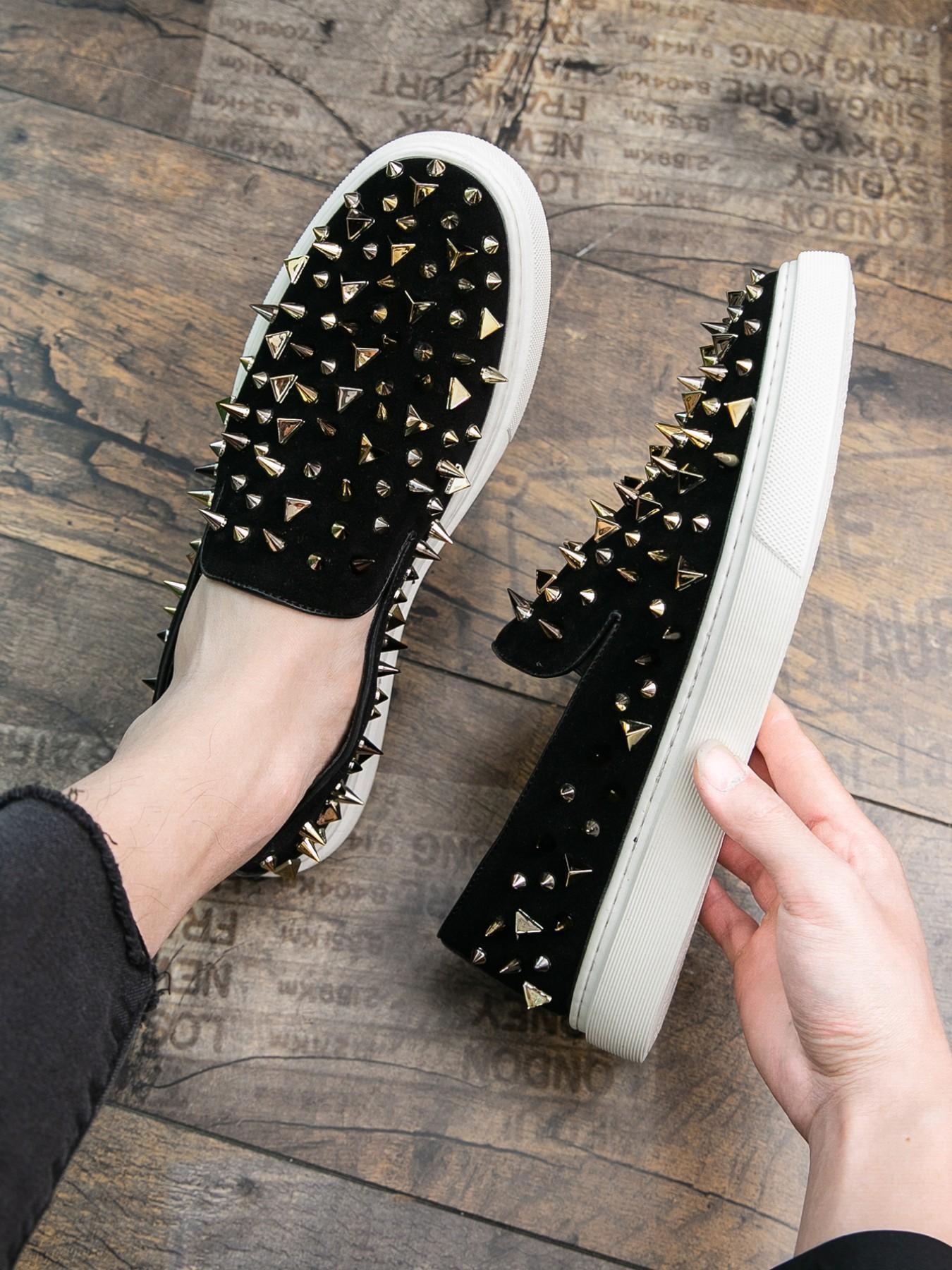 Men's Rivet Trendy Simple Board Shoes, Fashion Party Nightclub Daily Wear Business Loafers, Slip-On Walking Shoes