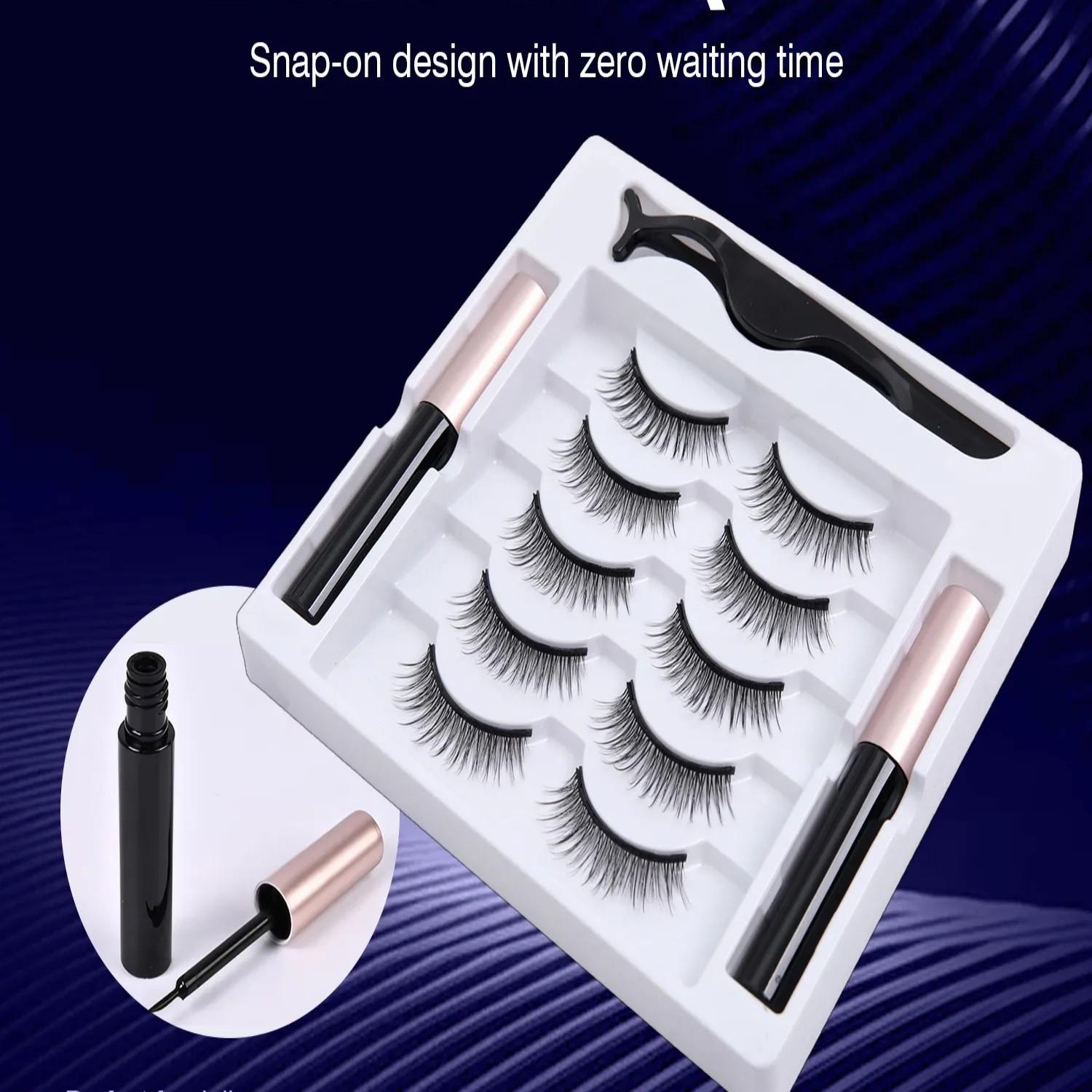 5 Pairs Magnetic Eyelashes with Eyeliner Kit, Reusable Natural Wispy False Lashes, No Glue Magnetic Lashes Set with Applicator, Easy to Wear for Beginners & Daily Makeup