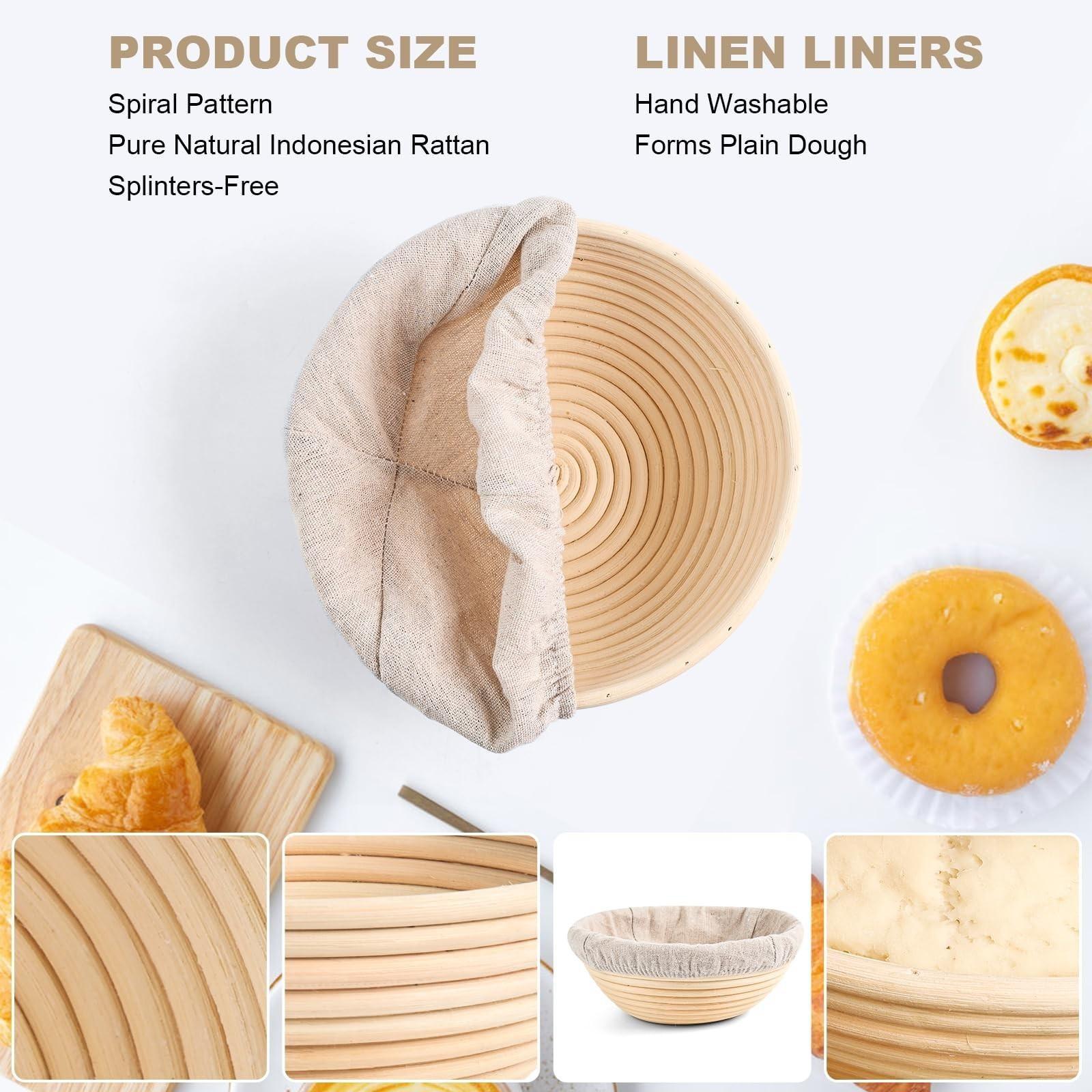 Baking Bread Fermentation Basket Set, 9in Round & 10in Oval Woven European Style, Sourdough Proofing Basket, Ideal for Beginners Baking Tools