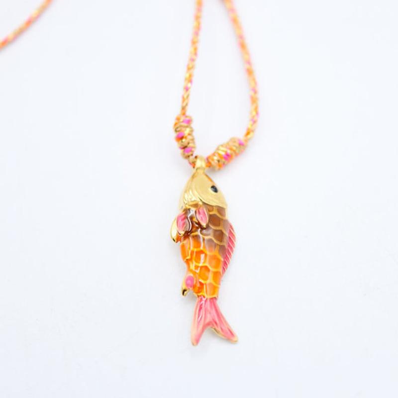 Women's Copper Ocean Fish Pendant Statement Necklace - Fashion Jewelry Accessories, Bold Statement Piece, Vibrant Multicolored Cord for Casual Indoor Recreation Wear