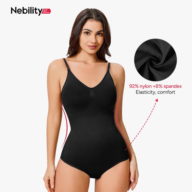 Nebility Women's Basic Comfortable V Neck Sleeveless Camisole Bodysuits Tops Minimalist Womenswear for All Season Bust Bodysuit High Compression Shapewear Shapewear Lady Body Sculpting Compression