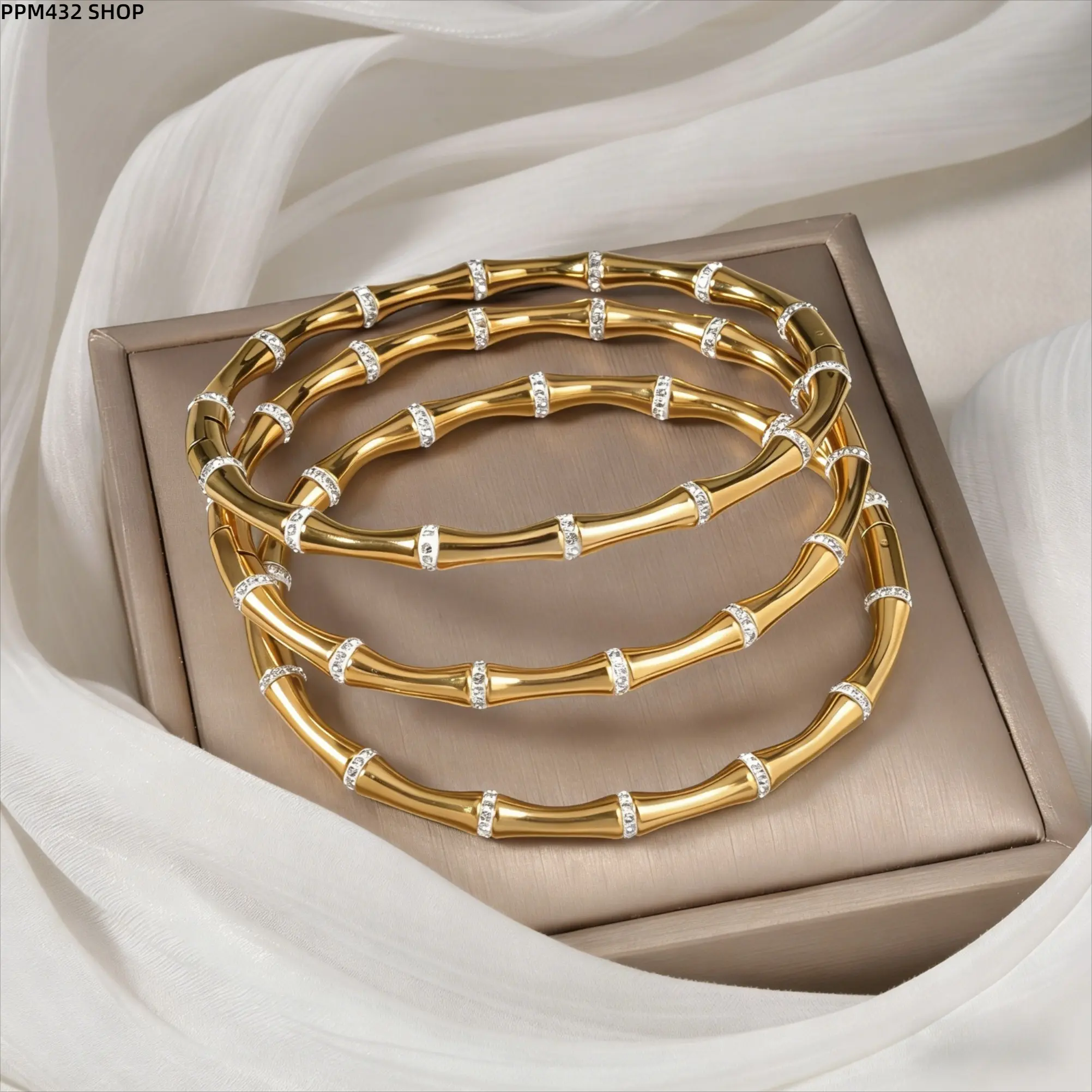3 Piece 18K Gold Plated Bamboo Texture Bracelet Set for Women, Elegant Stackable Bangle Bracelets, Minimalist Luxury Jewelry, Chic Layered Wrist Accessories for Daily Wear, Party, Date Night and Gift Giving