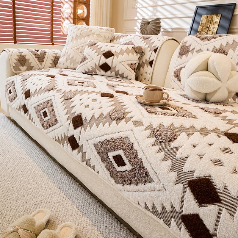 Plush Anti-Slip Dustproof Cat Scratch Sofa Cushion Cover, Reusable All-Purpose Winter Mat, Warm Plaid Design, Sofa Couch Protector, Home Decor, Sofa Slipcover