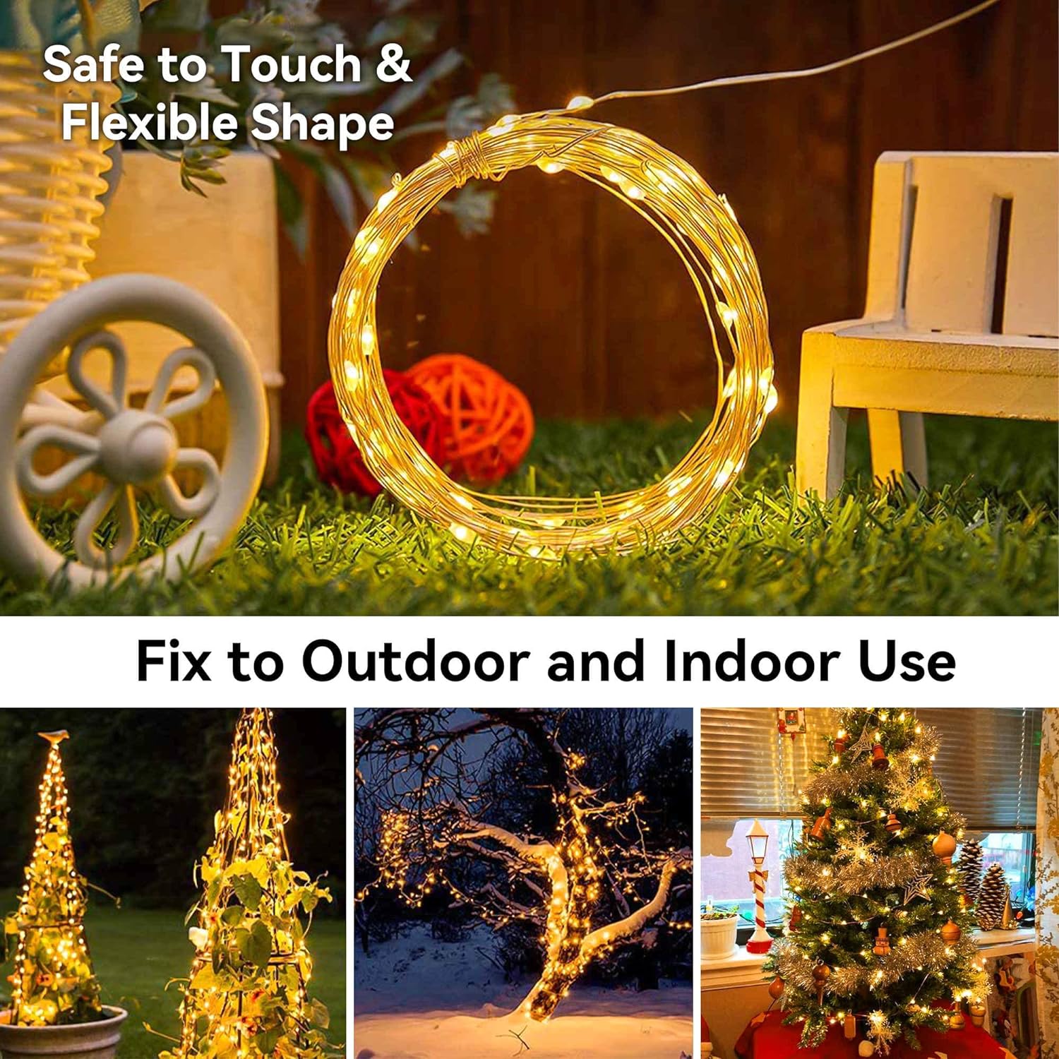 2-Pack Solar String Lights, Total Length 104.98 Feet, 300 LED Outdoor Solar Fairy Lights, 8 Modes of Solar Twinkling Lights, Mini LED Solar String Lights, Suitable for Christmas Garden Party Decorations, Warm White Color, IP44 Waterproof