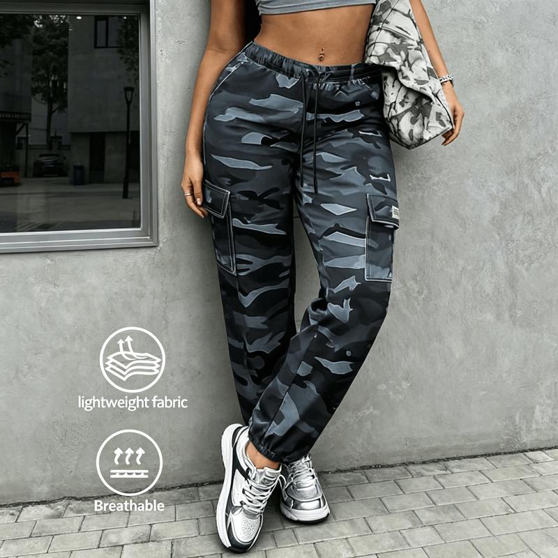 Women's Loose-Fitting Casual Outdoor Bottoms - Oversized Cut Pants, Nylon Blend Polypropylene Knitting, Lightweight Breathable Thin, Adjustable Waist Drawstring, Loose Patch Pockets, Ideal for Daily Street & Outdoor Wear, Dry Clean Compatible