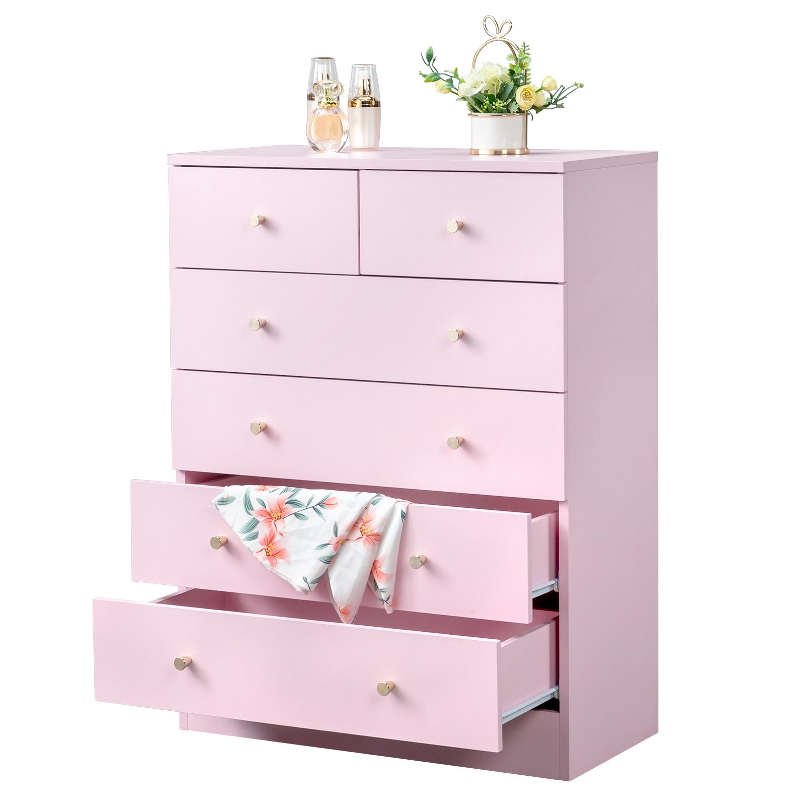Karlhome Drawer storage cabinet Macaron powder particleboard with triamcinol coating, 66*33*89cm, five-layer six-drawer chest of drawers, matte gold handles