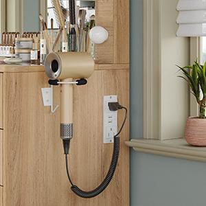 FUSOU 47“W Fluted Vanity Desk, 11 Drawers Makeup Vanity with Power Outlet & Lighted Mirror, 3 Lighting Modes Adjustable, Vanity Set with Glass Top, Vanity Table with Chair for Bedroom, Dressing Room, Natural