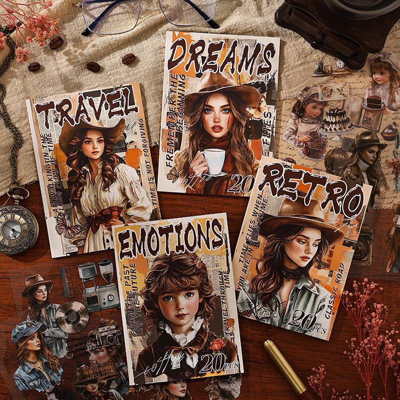 Vintage Girl Pattern Sticker Book, 20 Sheets/book Scrapbooking & Journal Making Material Paper, DIY Decorative Sticker Book for Gift Wrapping, Diary Sticker