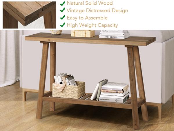 Solid Wood Console Table, Farmhouse Entryway Table, Narrow Couch Tables Behind Sofa, 2 Tiers Accent Tables for Hallway, Entrance, Foyer, Living Room