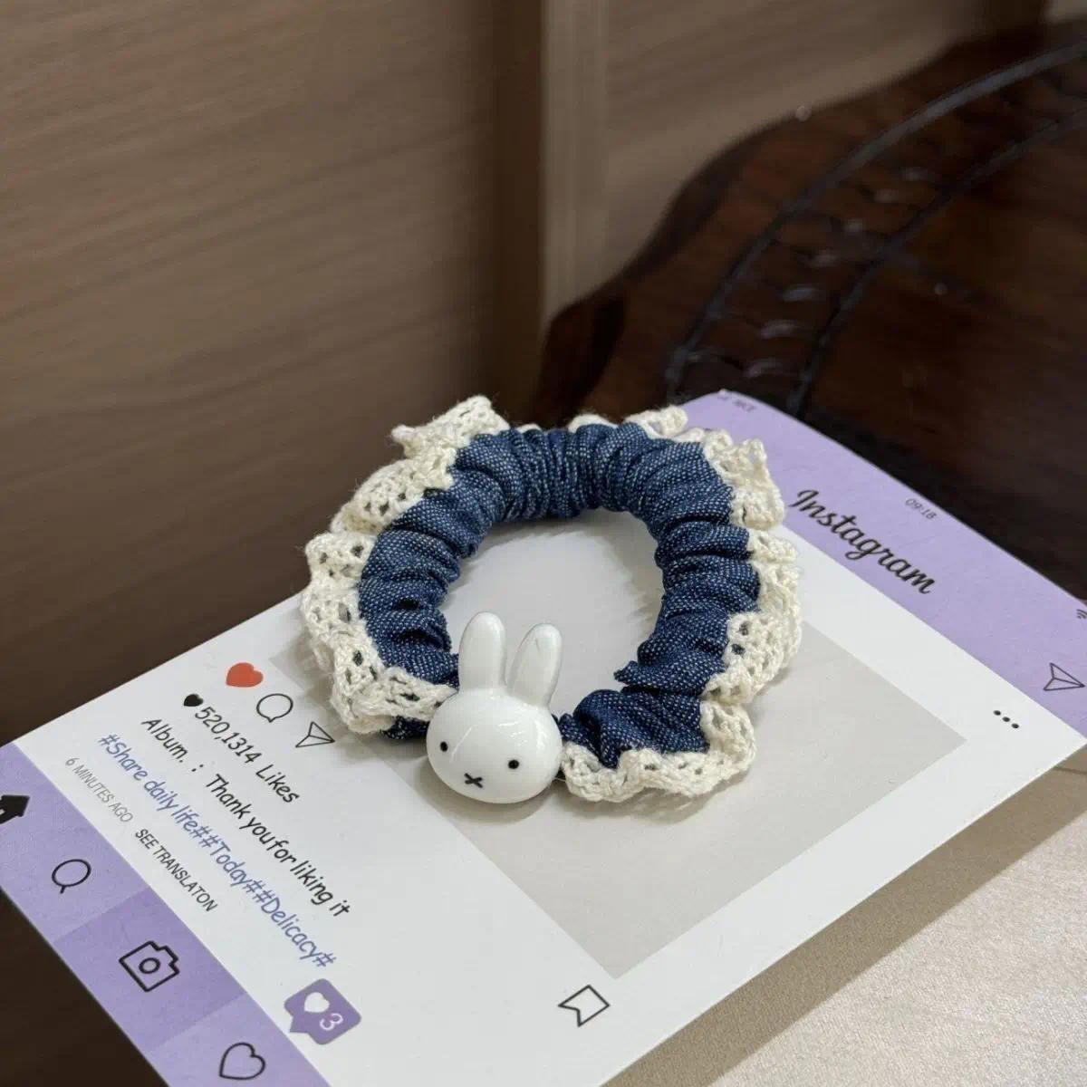 Kawaii Miffy Rabbit Hair Tie Sweet Lace Trim Simple Girl's Ponytail Small Intestine Circle Ins Style Cute Hair Tie