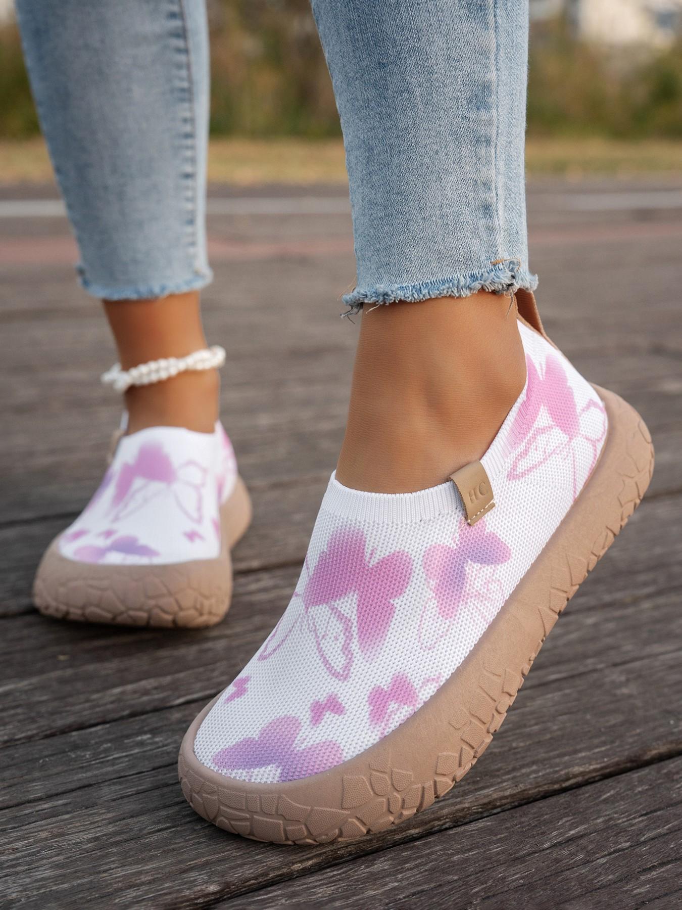 Women's Colorful Graffiti Slip-On Sneakers, Breathable Knit Mesh Comfortable Walking Shoes, Lightweight Non-Slip Soft Sole Casual Loafers for Outdoor, Work, Travel and All-Day Wear