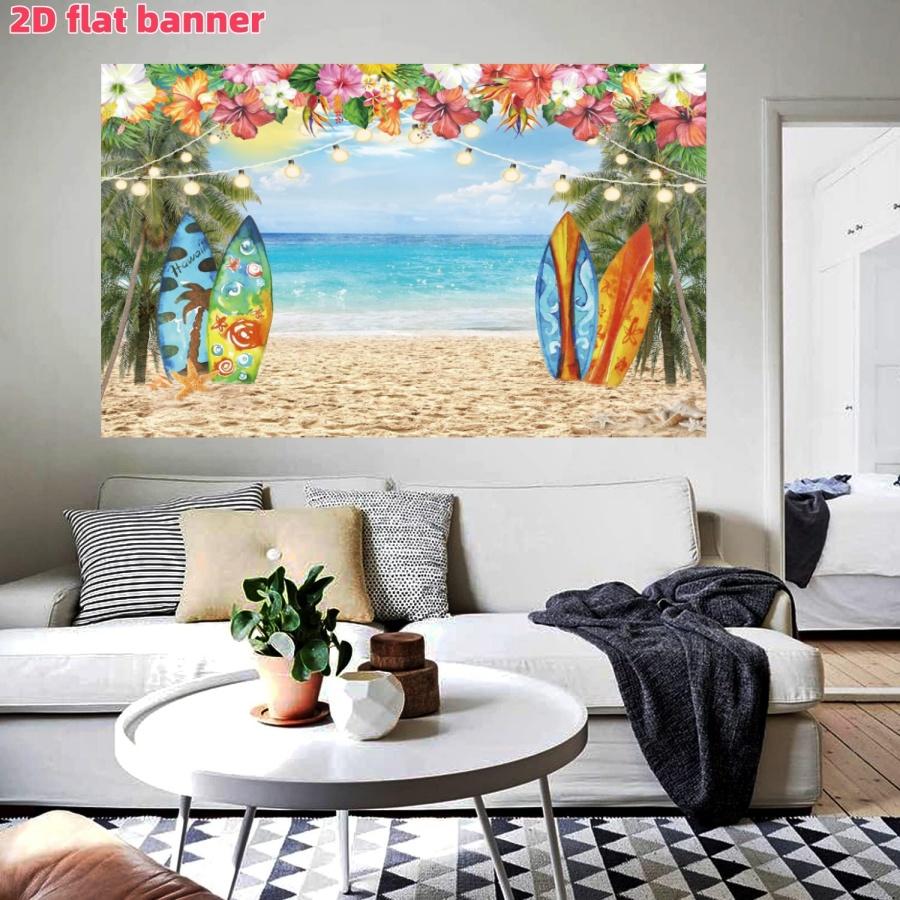 Hawaiian beach photography background banner, summer tropical Hawaiian palm flower background cloth, polyester material, suitable for Hawaiian party decoration, photo booth banner supplies, indoor/outdoor decoration, holiday party supplies