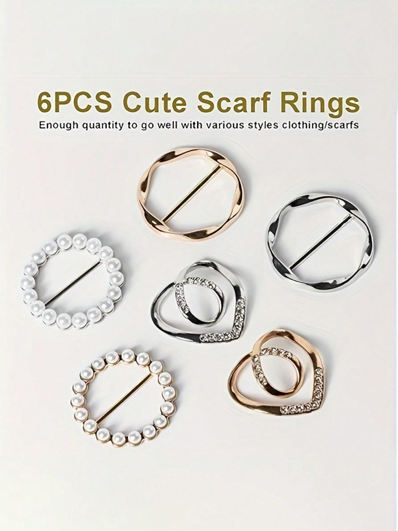 6-Piece Artificial Pearl Hollow Heart Jacket Sweater Badge Fashion Accessories, Silk Scarf Ring T-Shirt Clip, DIY Jewelry Set