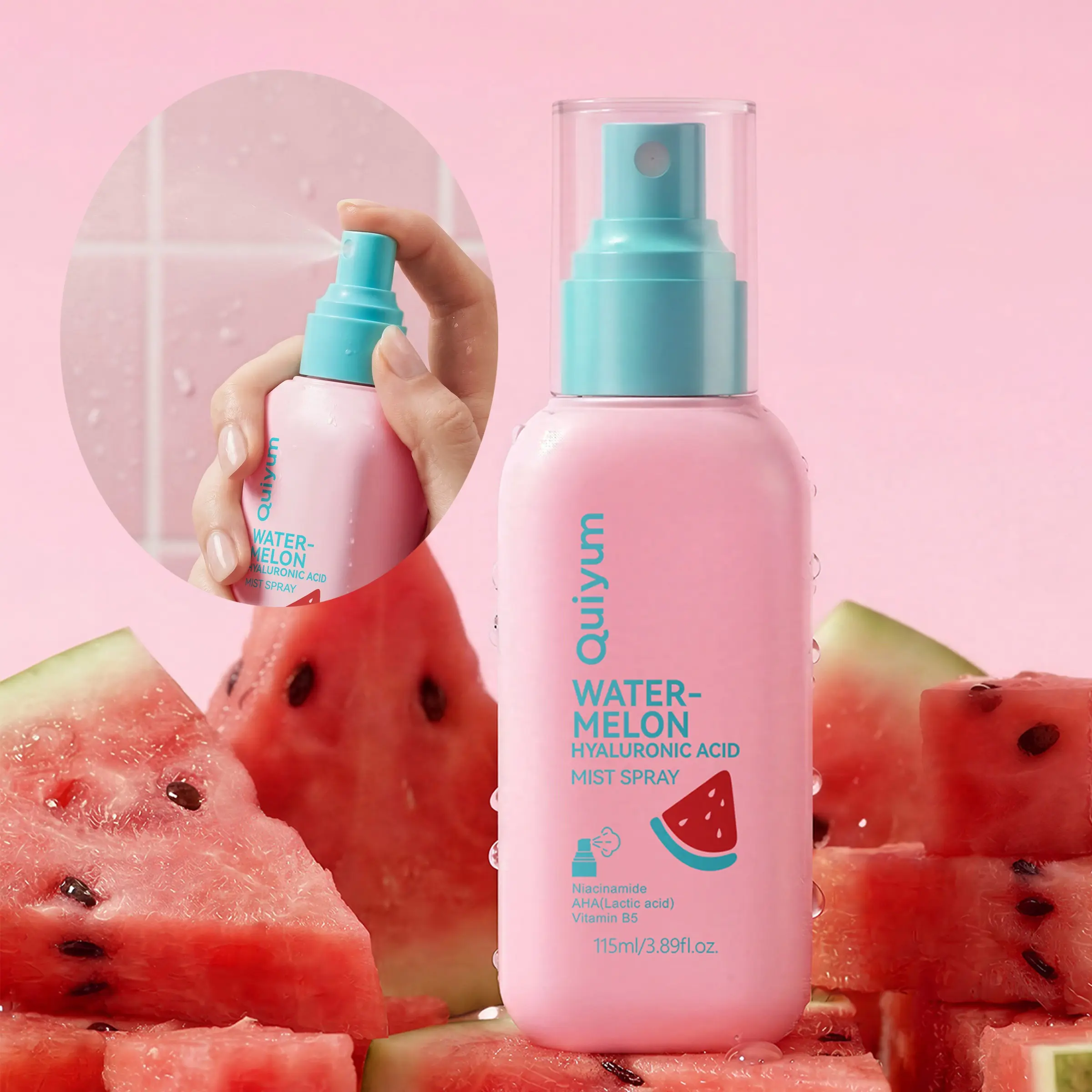 Watermelon Hyaluronic Acid Face Mist, Hydrating Facial Mist Spray for Dry Skin with Niacinamide & Vitamin B5, Refreshing Body and Face Mist Spray Over Makeup, 115ml / 3.89 fl oz