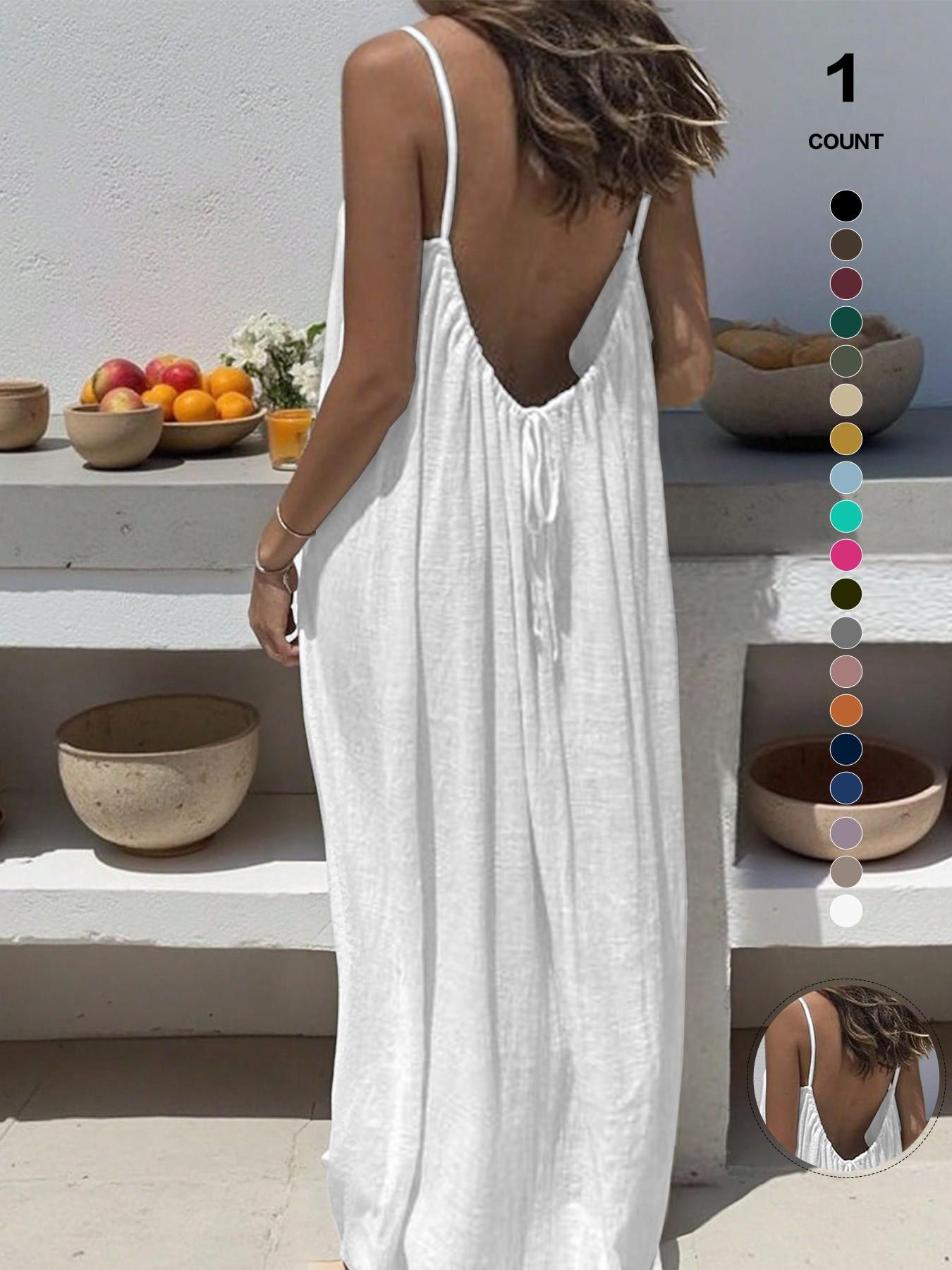 New Women's Backless Strap Sleeveless Dress, Loose Fit Homewear, Sexy Sleepwear, Beach Cover-Up, Multiple Colors & Sizes Available