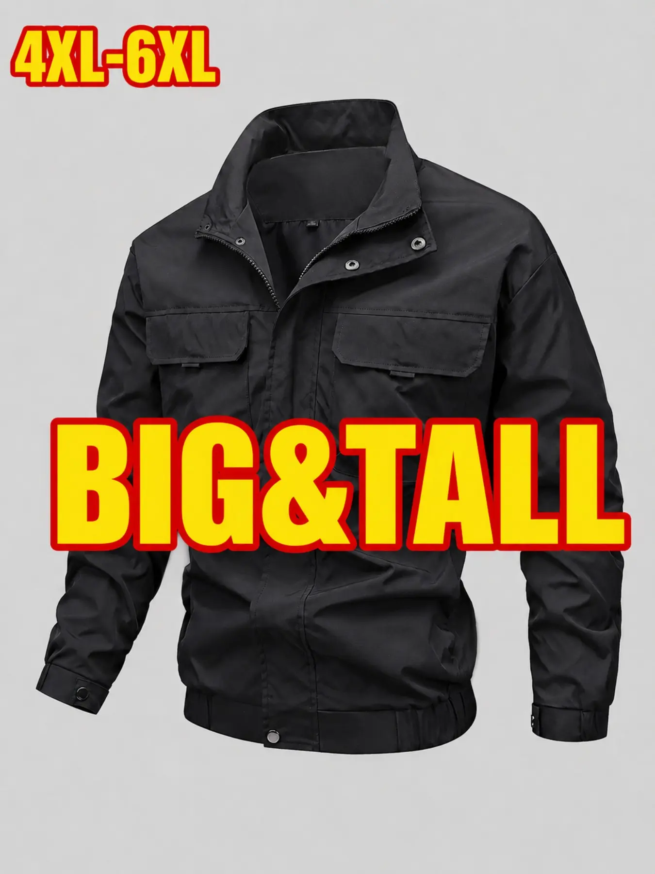 Plus Size Men's Fall Winter Workwear Jacket, Loose Fit Multi-Pocket Casual Flight Coat, 4xl-6xl, Outdoor Cycling, Gift Idea, Solid Color Jackets