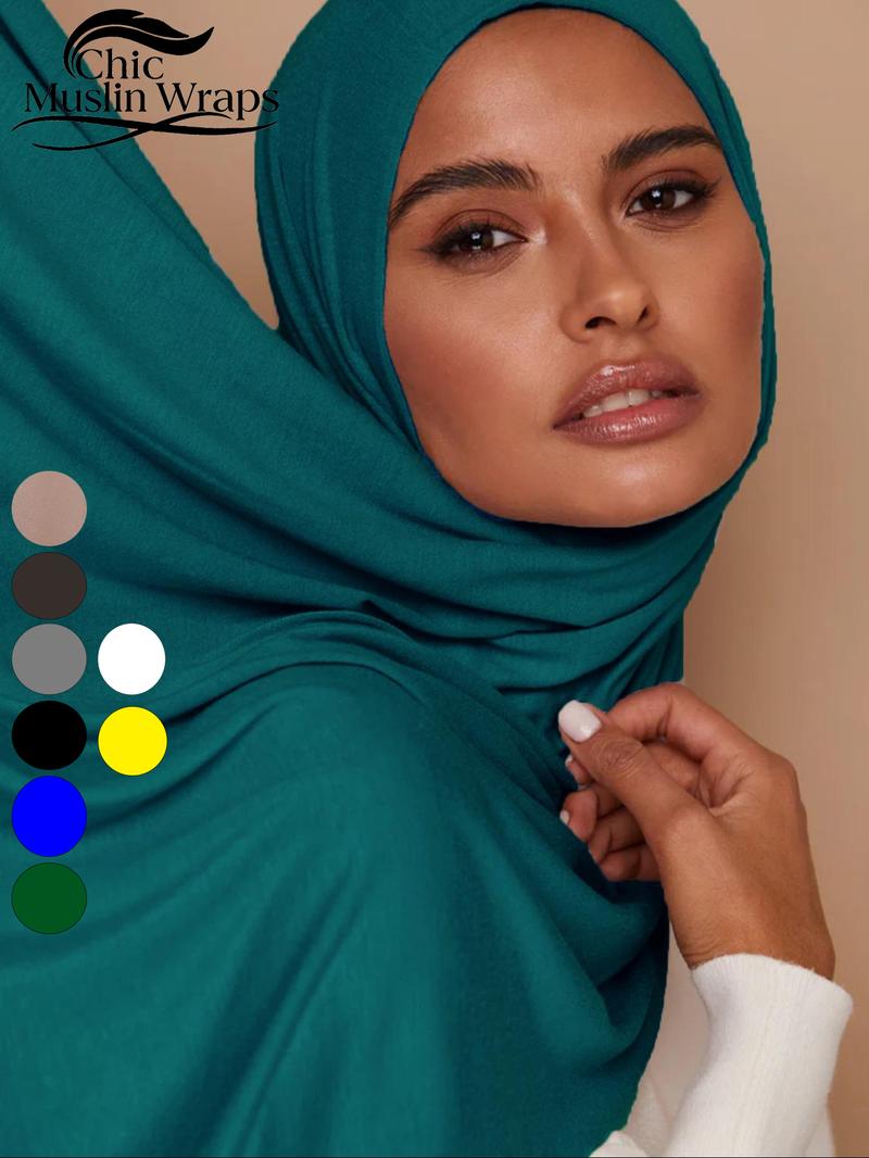 Women's Dopamine Fashion Color Palette Headscarf Turban Hijab, Soft Jersey Material, Elastic Design, Suitable for All Occasions, Plain Pattern