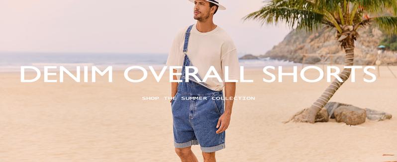 Runcati Men's Denim Bib Overall Shorts Loose Fit Summer Walk Shorts Above Knee Length Shortalls Jumpsuit Rompers