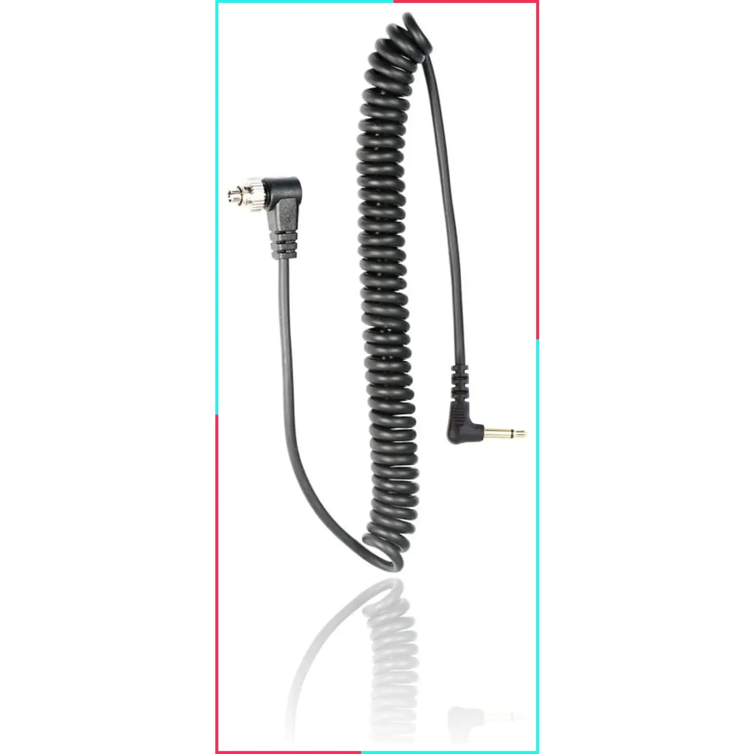 3.5mm to Male Flash PC Sync Cable, 14 Inch Coiled Cord with Screw Lock, Compatible with Nikon Canon and Most DSLR Cameras PocketWizard Plus III Plus II Mini Phone PC1
