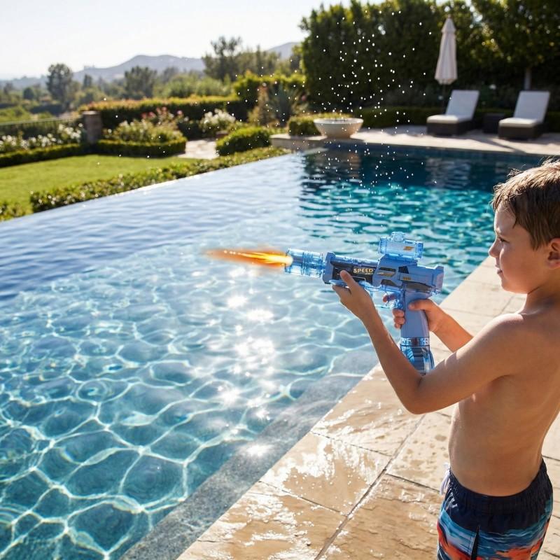 Summer Pool Beach Party LED Electric Large Capacity Automatic Toy Water Gun with Flame Effect, Unisex Outdoor Safe Toy, Rechargeable Lithium Battery