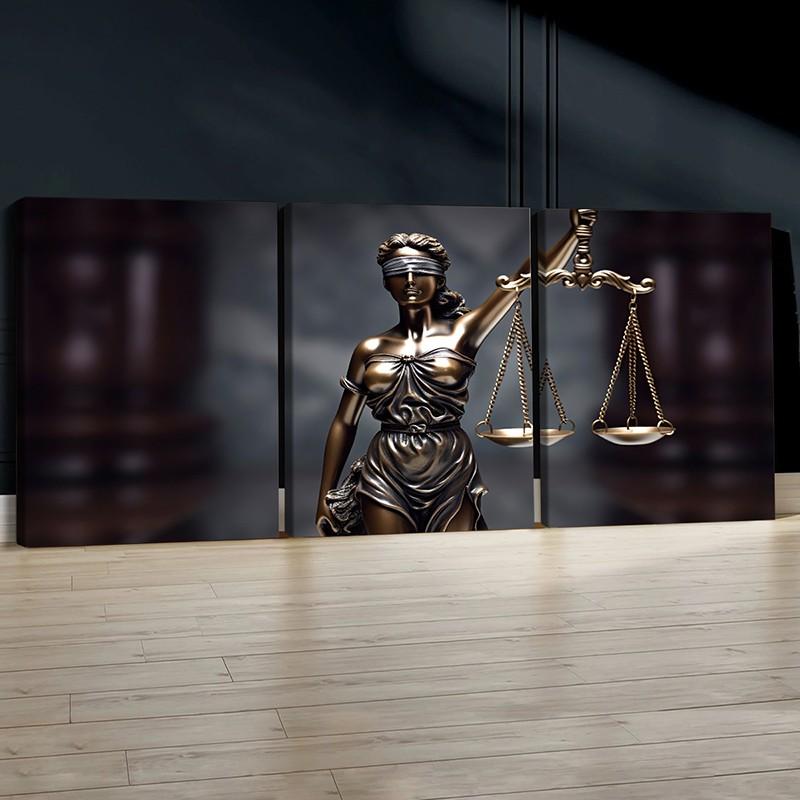 3 Piece Set Wooden Framed Canvas Poster, Photo, Legal Art, Artistic Justitia, Scales, Modern Aesthetics, Lady Justice, Home Decor, Decoration, Art Print, Wall Art for Living Room, Bedroom, Office, Law Firm, Ideal Gift For Lawyer.