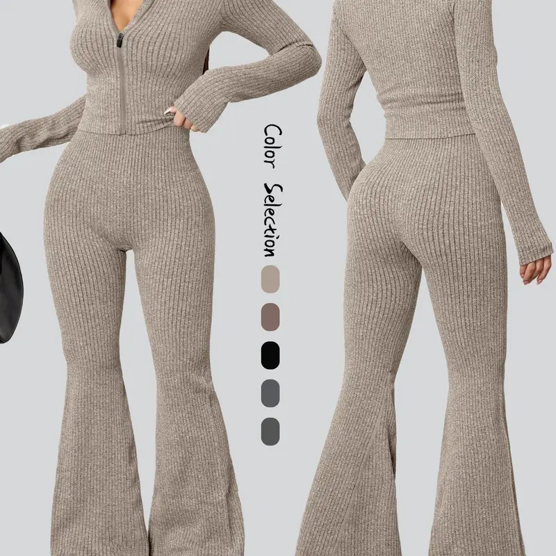 【Black Friday】Women's Sportswear Set, Sexy Casual Fitness Outfit, Tight High-Stretch Booty-Enhancing Set, Zippered Sports Top Set, Ladies' Sportswear for Autumn & Winter