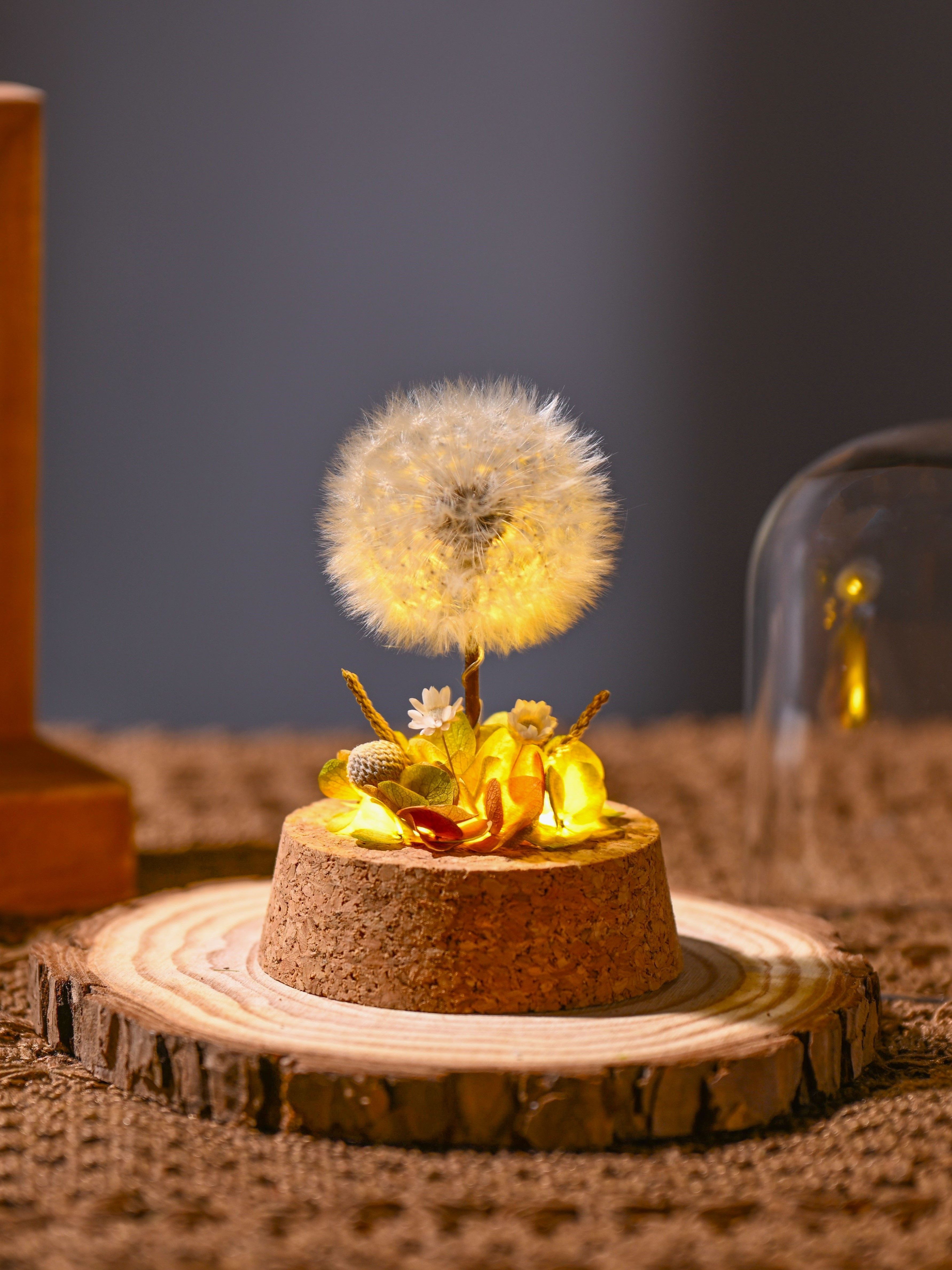 Light Up Dandelion in Glass Dome,Birthday Gifts,Flower Gifts for Women Girlfriends Wives Mothers Daughters Sons,Desk Decor Valentine's Day Mother's Day Christmas Thanksgiving Day,Yellow Leaf