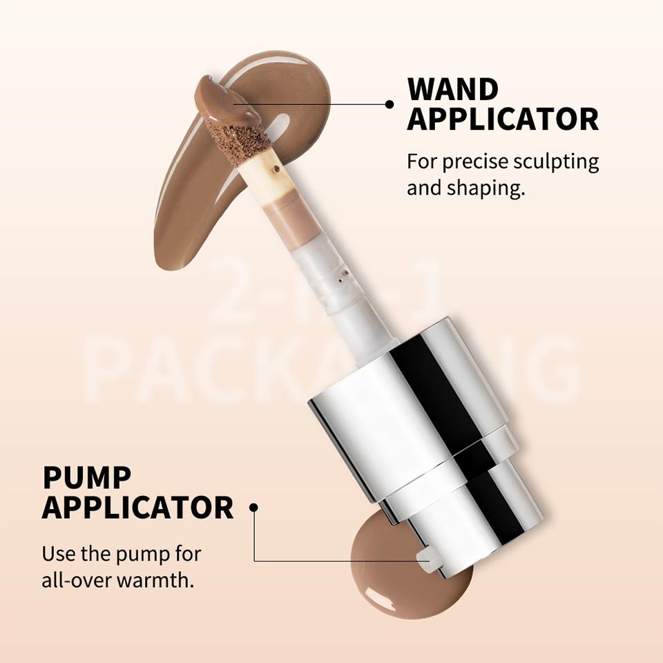 Available in 4 shades, all-in-one contouring and highlighting, liquid contouring, natural contouring, long-lasting contouring, with applicator brush, bronze contouring, dual-ended contouring