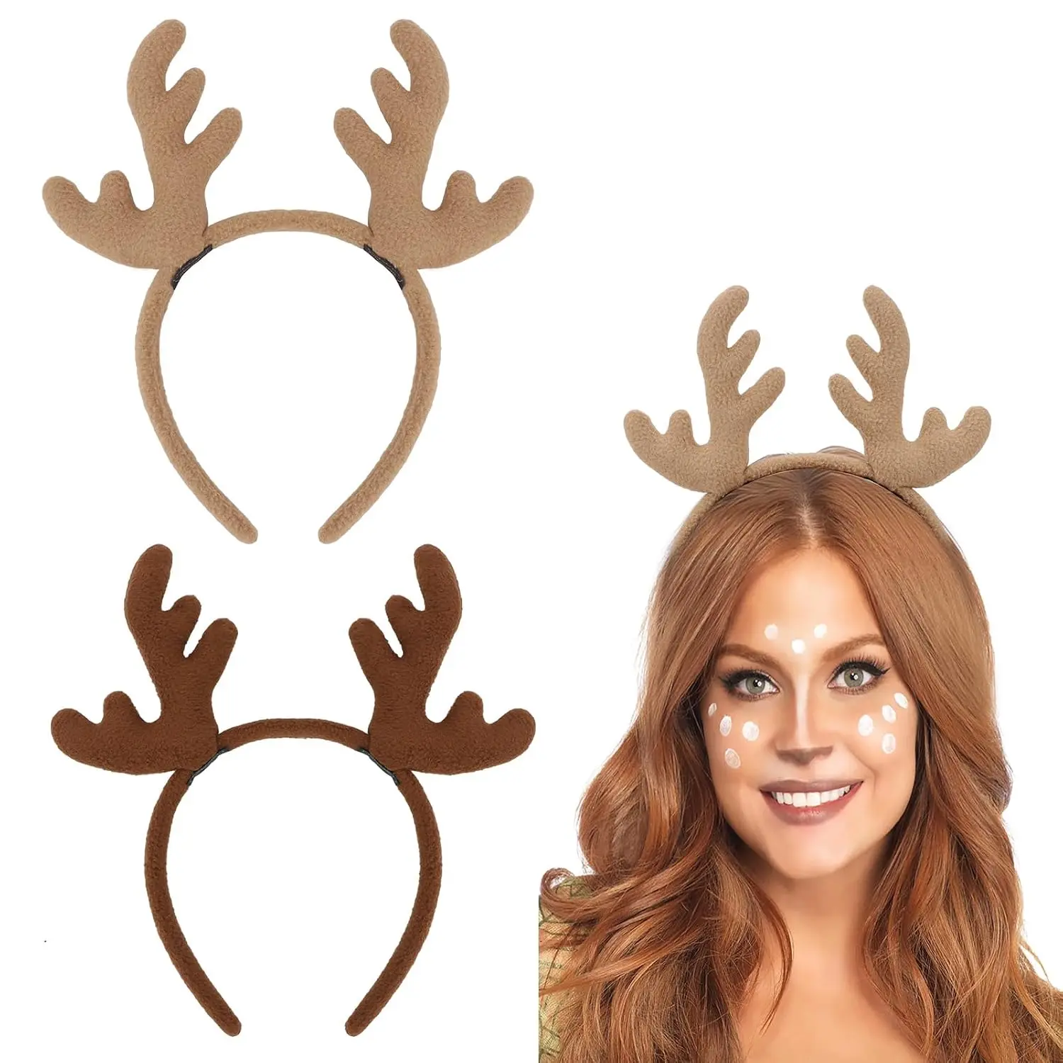 2 Pack Antler Headband Halloween Christmas Headbands for Women Christmas Costume Headband