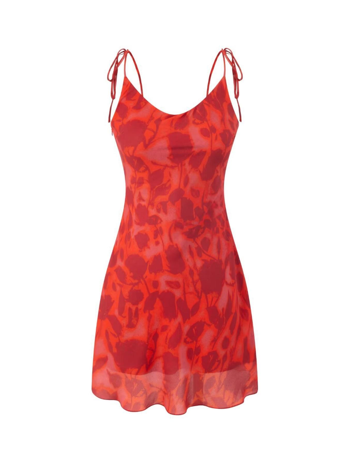 French Style Print V-Neck Backless Dress, Sexy Slim-Fitting Short Summer Dress for Women, New Arrival 2026 Fashion