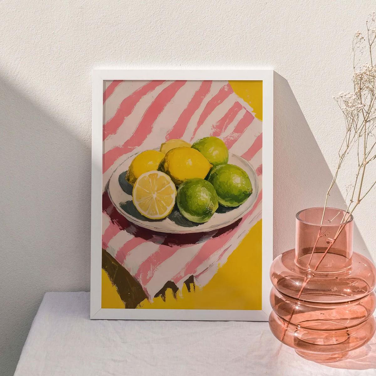 Vibrant Lemon Striped Art Print, Danish Soft Canvas Poster, Modern Wall Decor for Kitchen Living Room Bedroom, Unframed