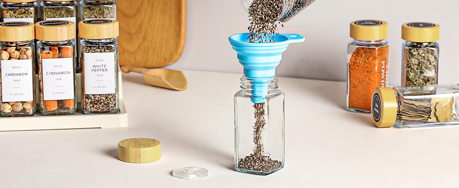 36Pcs Glass Spice Jars with Bamboo Lids – 4 oz Jars with Labels & Funnel for Kitchen Storage Container Set Transparent