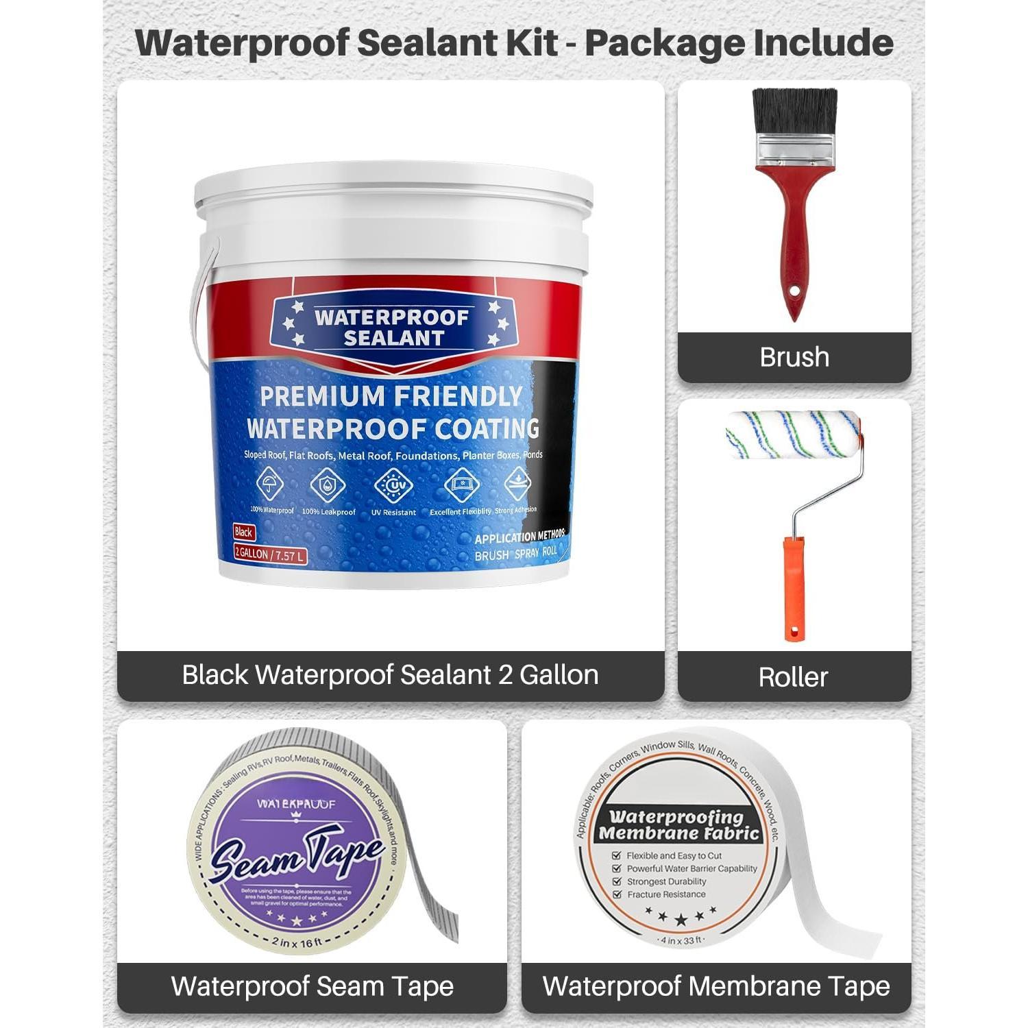 Polyurethane  Coating - 2 Gallon  Sealant Coating Black, Water-Based Polyurethane Sealant Leak Repair for Roofs, Foundations, Basements