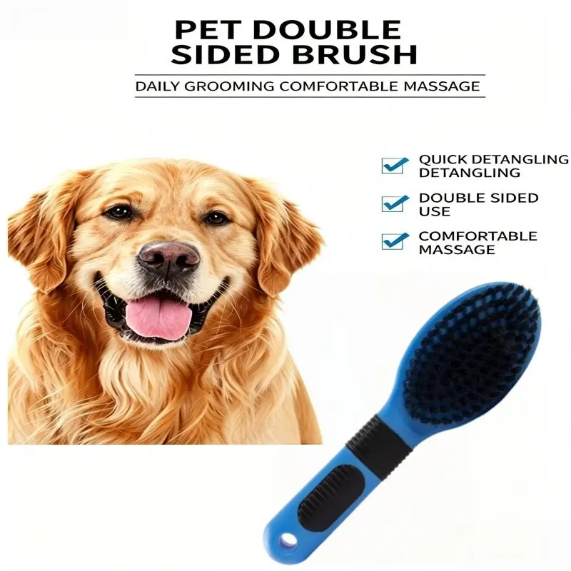 1 piece Double-Sided Pet Grooming Brush, Ergonomic Curved Style, 2-In-1 Pin & Bristle Comb, Non-Slip Rubber Handle, for Dogs Cats
