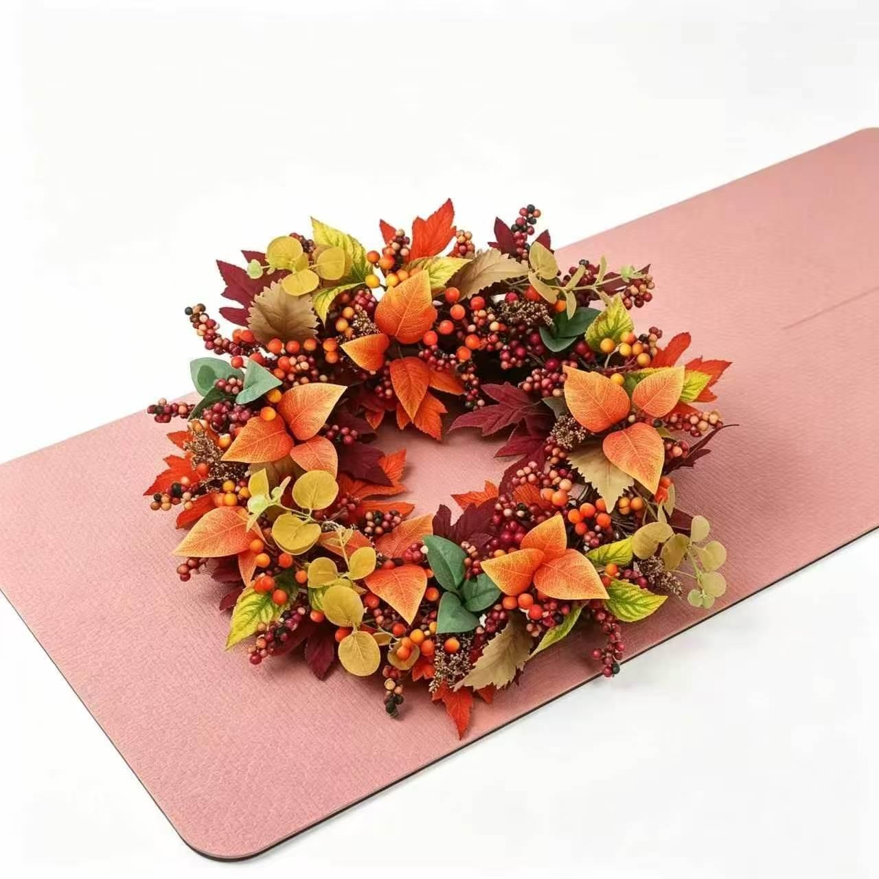 Vibrant Autumn Artificial Wreath, Maple Leaves with Mixed Berries, Rustic Thanksgiving and Fall Porch Decor