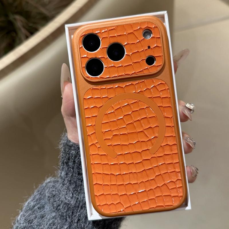 Magnetic crocodile leather pattern instantly changes to 17 shock-absorbing phone case suitable for iPhone 17 16 15 14 13 12 11ProMax Plus Air compatible with MagSafe wireless charging retro simple large window