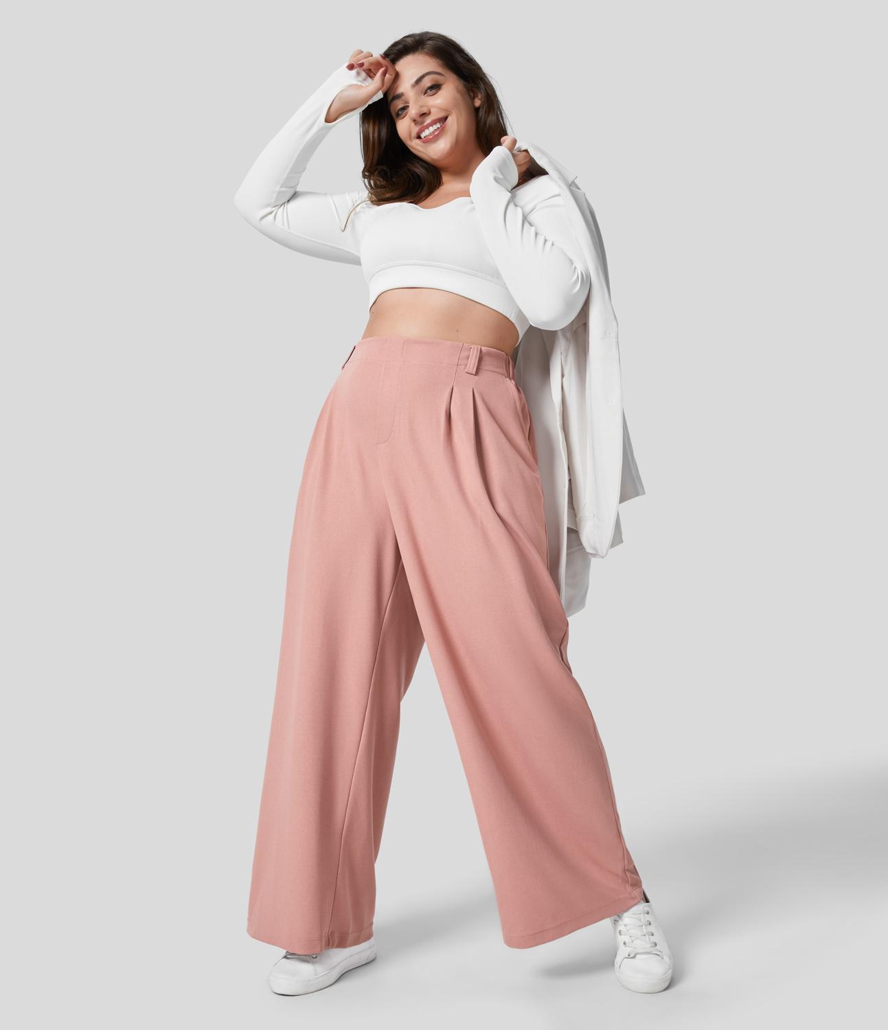 Halara High Waisted Plicated Side Pocket Wide Leg Waffle Casual Plus Size Pants#TikTokShopBacktoSchool