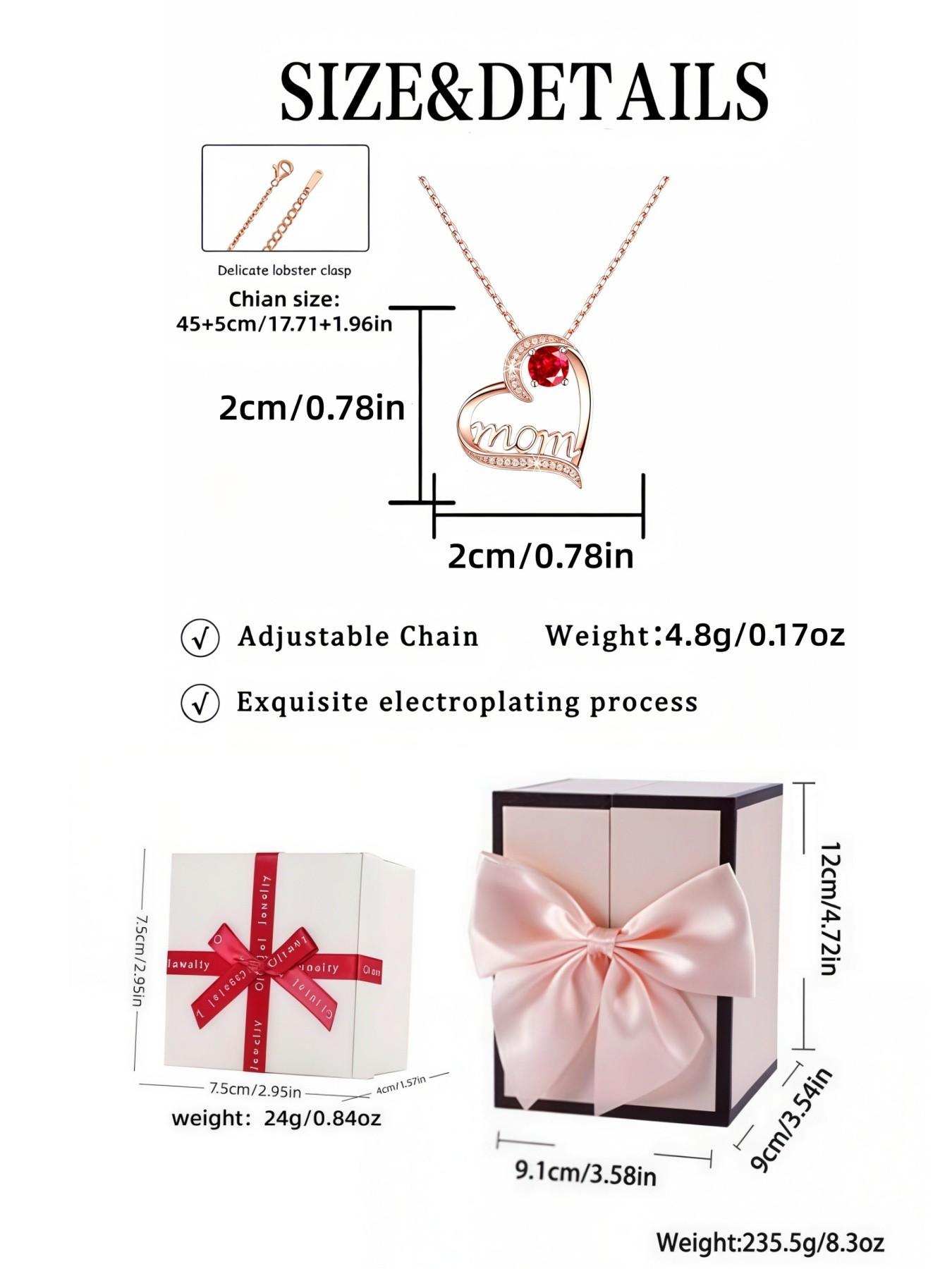 Eternal Maternal Love • Mother's Day Necklace Heart-shaped MOM rose gold gem necklace, light luxury & high-end.Paired with a preserved rose & teddy bear jewelry gift box.Perfect mysterious gift for birthdays, Valentine’s Day, Mother’s Day and Christmas.