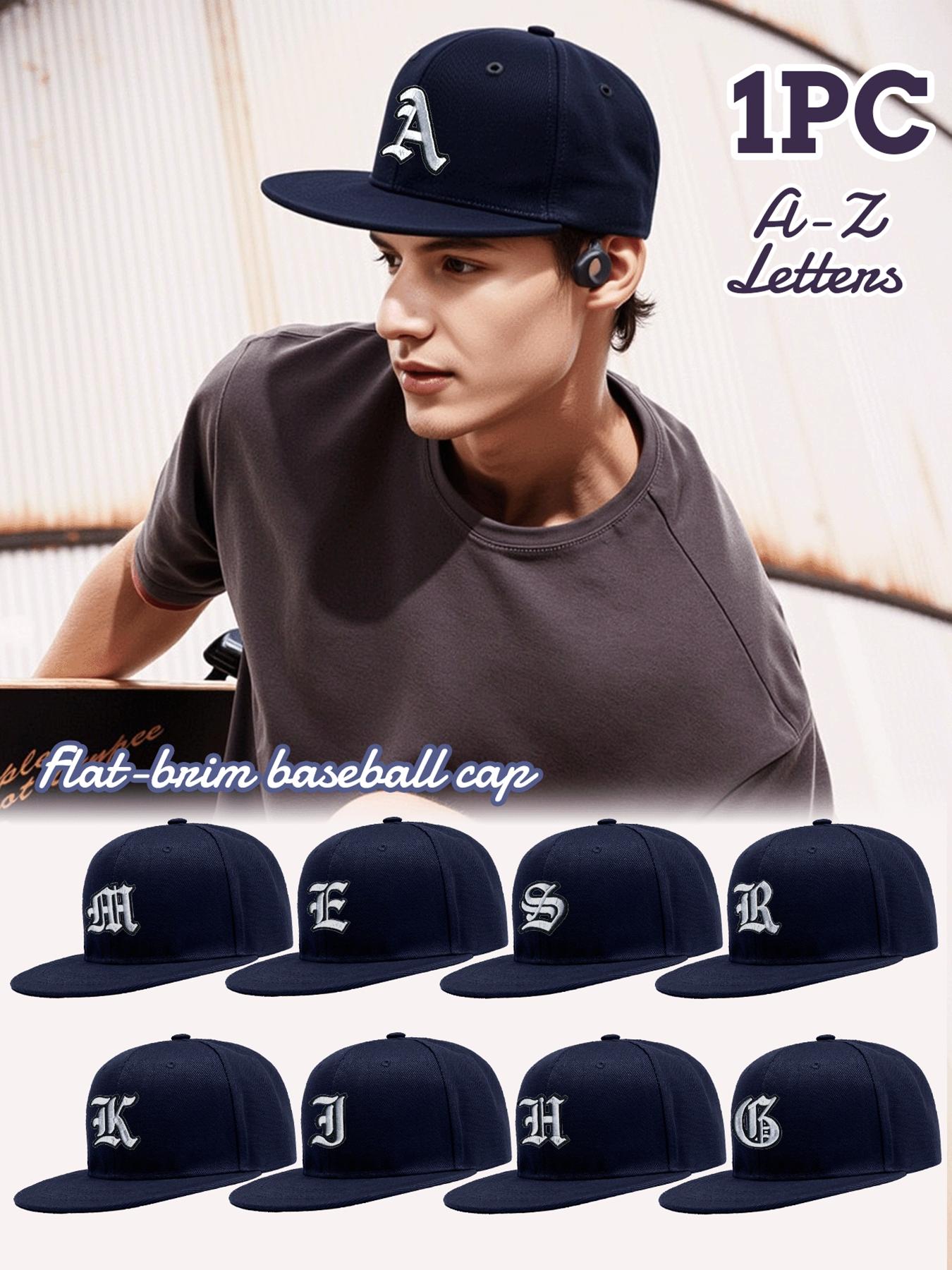 1PC fashionable flat-brimmed baseball cap, trendy and versatile trucker hat. With embroidered letters on the front, multiple letters from A to Z are available for selection. Suitable for men, boys, and girls for daily street, hip-hop rap, and shopping ou