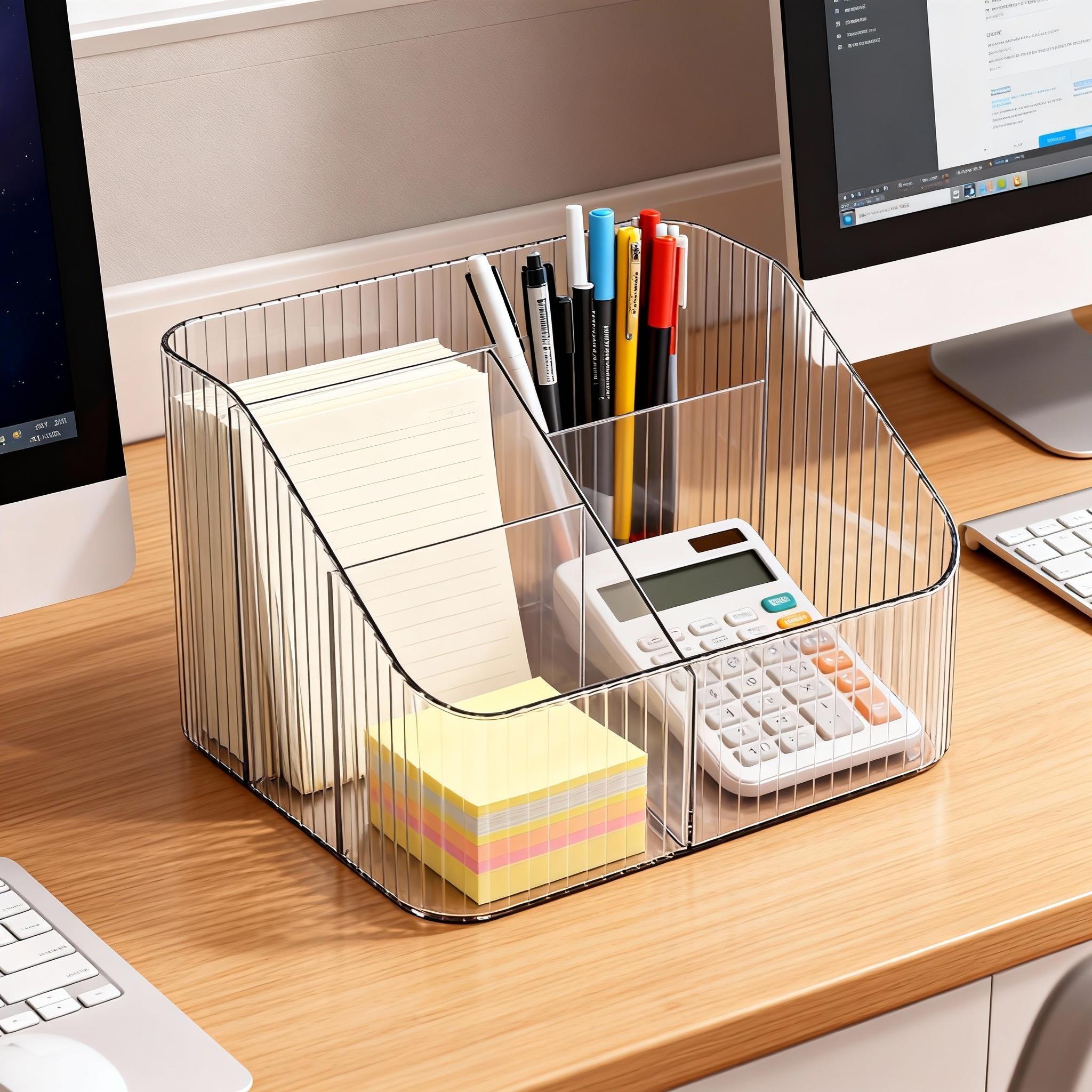 Four-Compartment Storage Box, Stationery Organizer, File Holder, Cosmetic & Skincare Container, Ideal for Office, Bedroom, Living Room