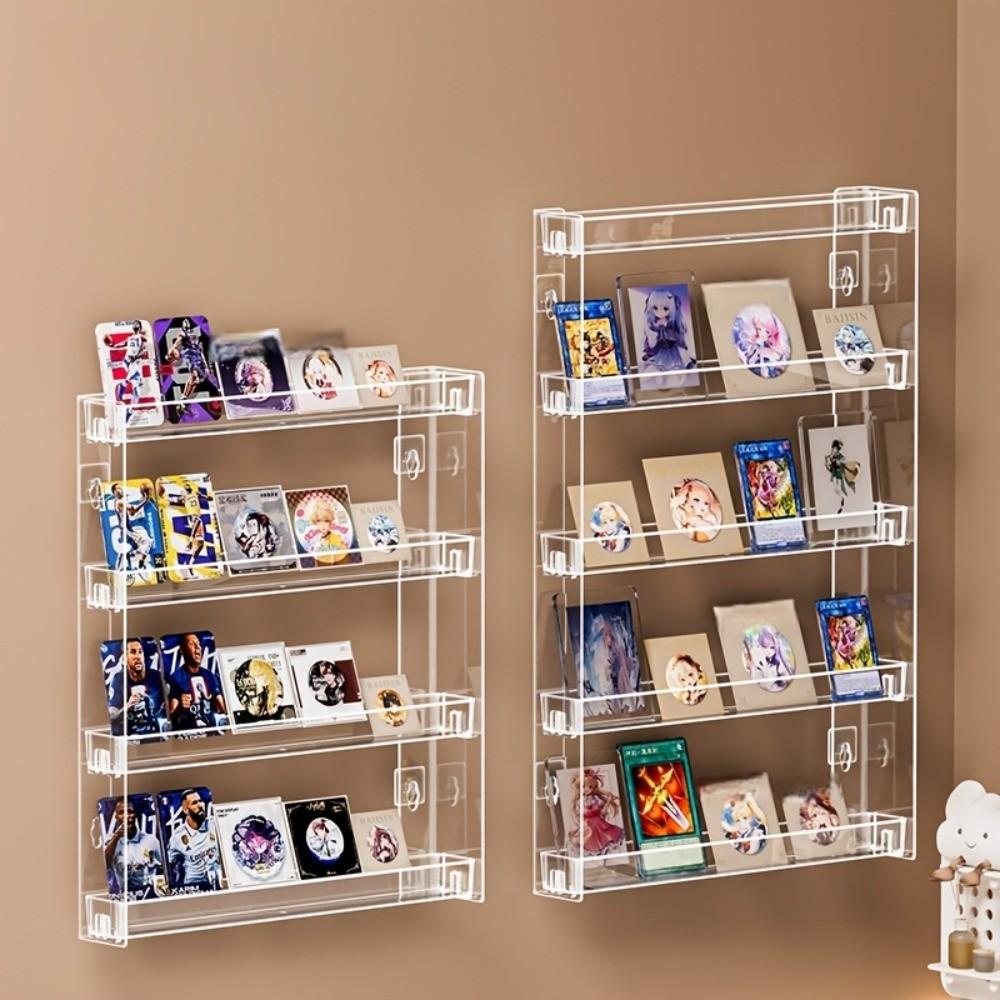 Transparent Acrylic Wall Mount Display Rack, No Drilling Floating Storage Shelf, for Trading Cards, Kpop Stickers, Dorm Room Decor