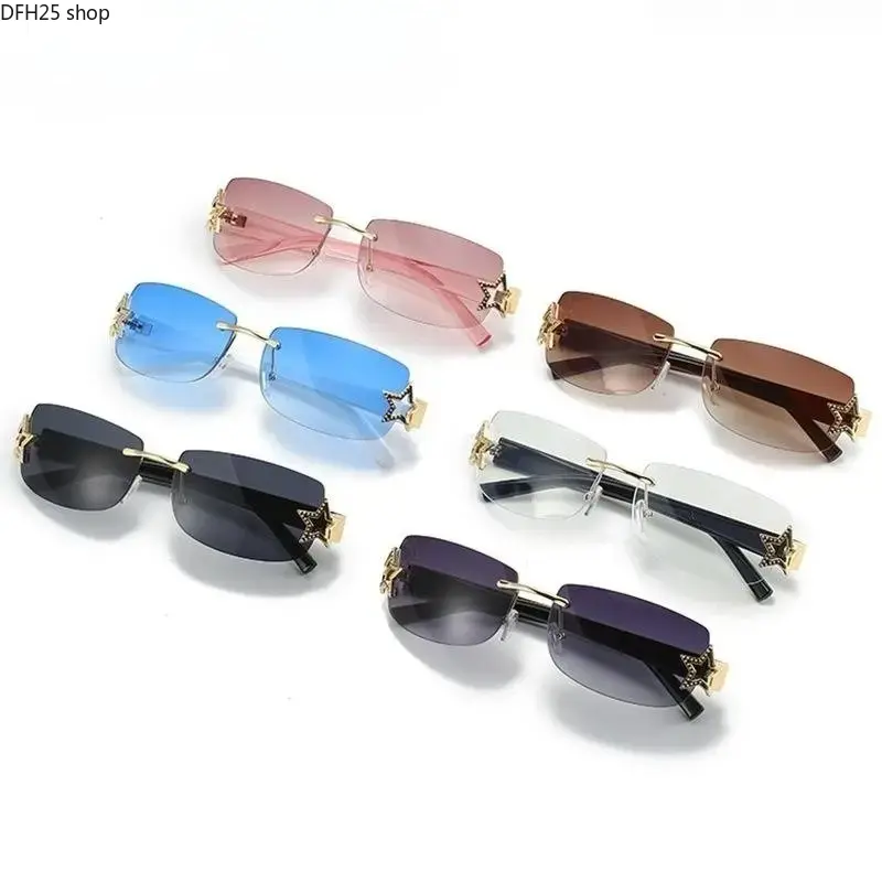 Y2K Rimless Rectangle Sunglasses for Women, Gradient Pink Tinted Lenses With Rhinestone Metal Detail, UV400 Fashion Eyewear for Beach Trips, Parties and Street Outfits