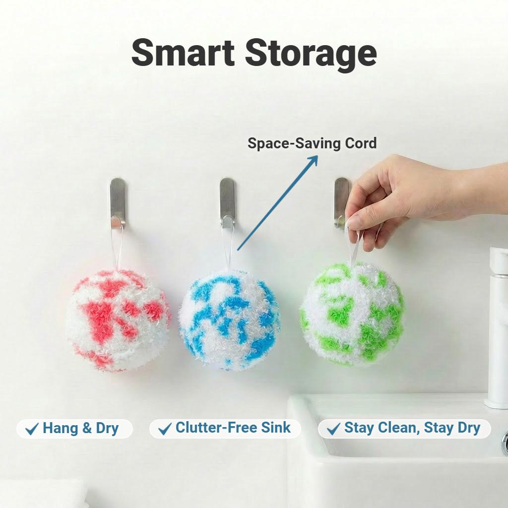 Magic Cleaning Balls 3PCS, No-Cleaner Multi-Purpose Scrubber, Wall-Mounted Bathroom Cleaning Kit for Sink, Bathtub, Vanity, Wash Basin & Faucet