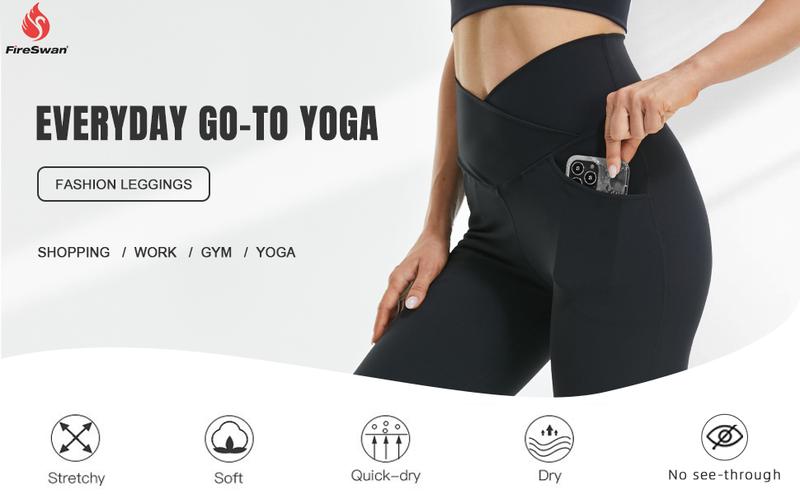 FireSwan Women's Yoga Pants with Pockets Crossover High Waisted Bootcut Pants for Women Gym Workout Flare Leggings