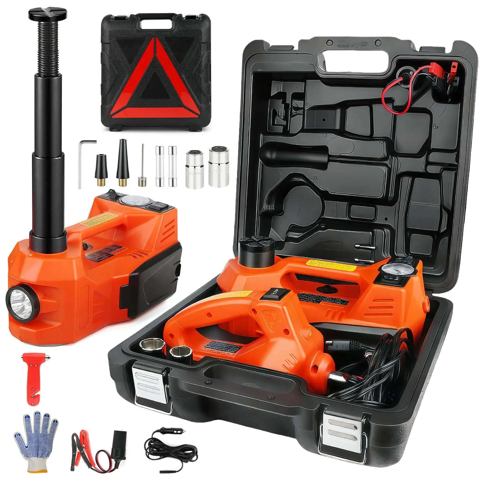 5 Ton Electric Jack Kit – 11,023lb Capacity – 2-Minute Lift – Tire Inflator & LED – 12V Car Powered – for Roadside/Workshop – Heavy Duty – Portable