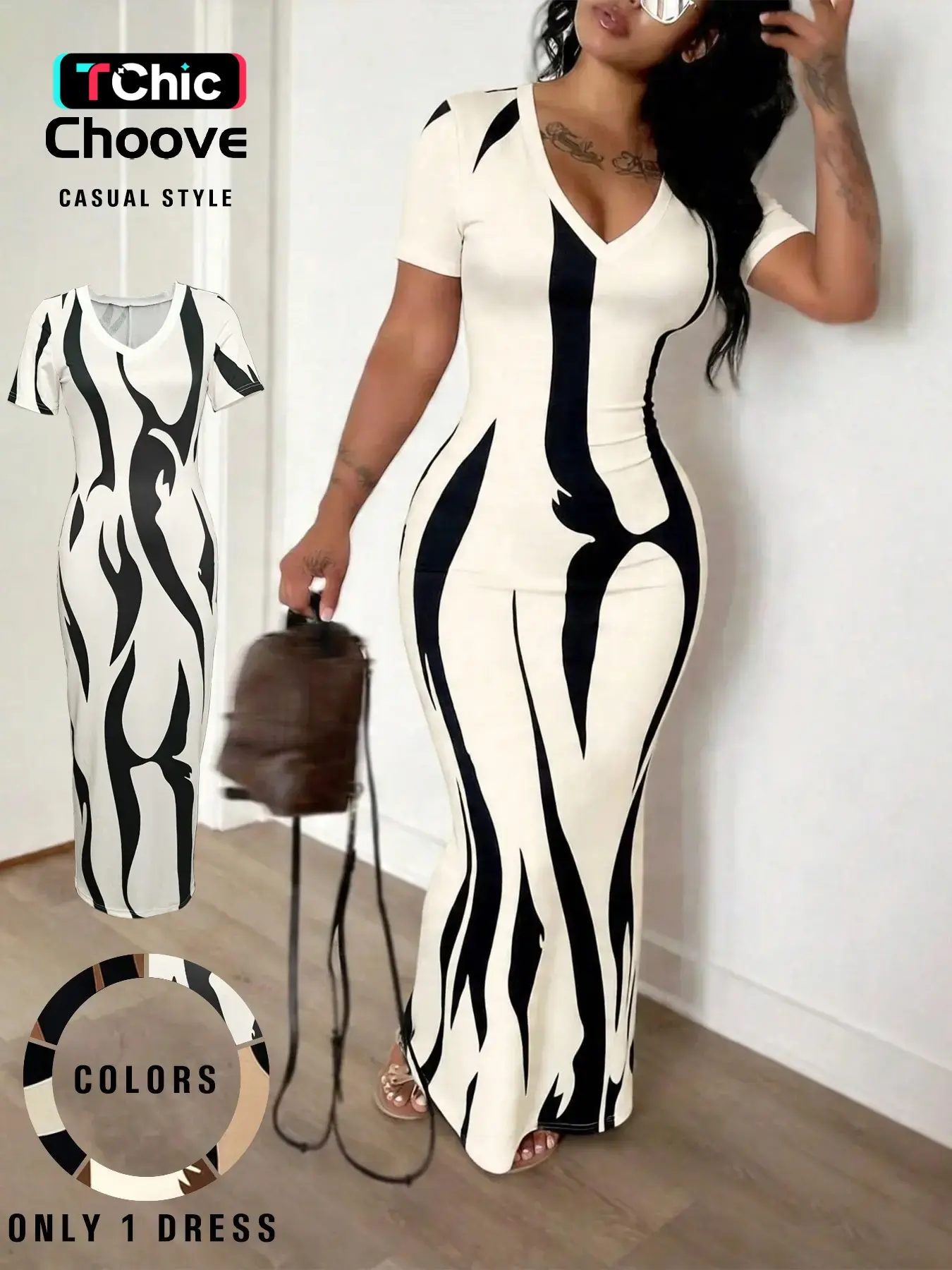 Women's Printed Short Sleeve Dress, Soft High Elasticity Fabric, Suitable for All Seasons, Comfortable and Stylish Daily Wear