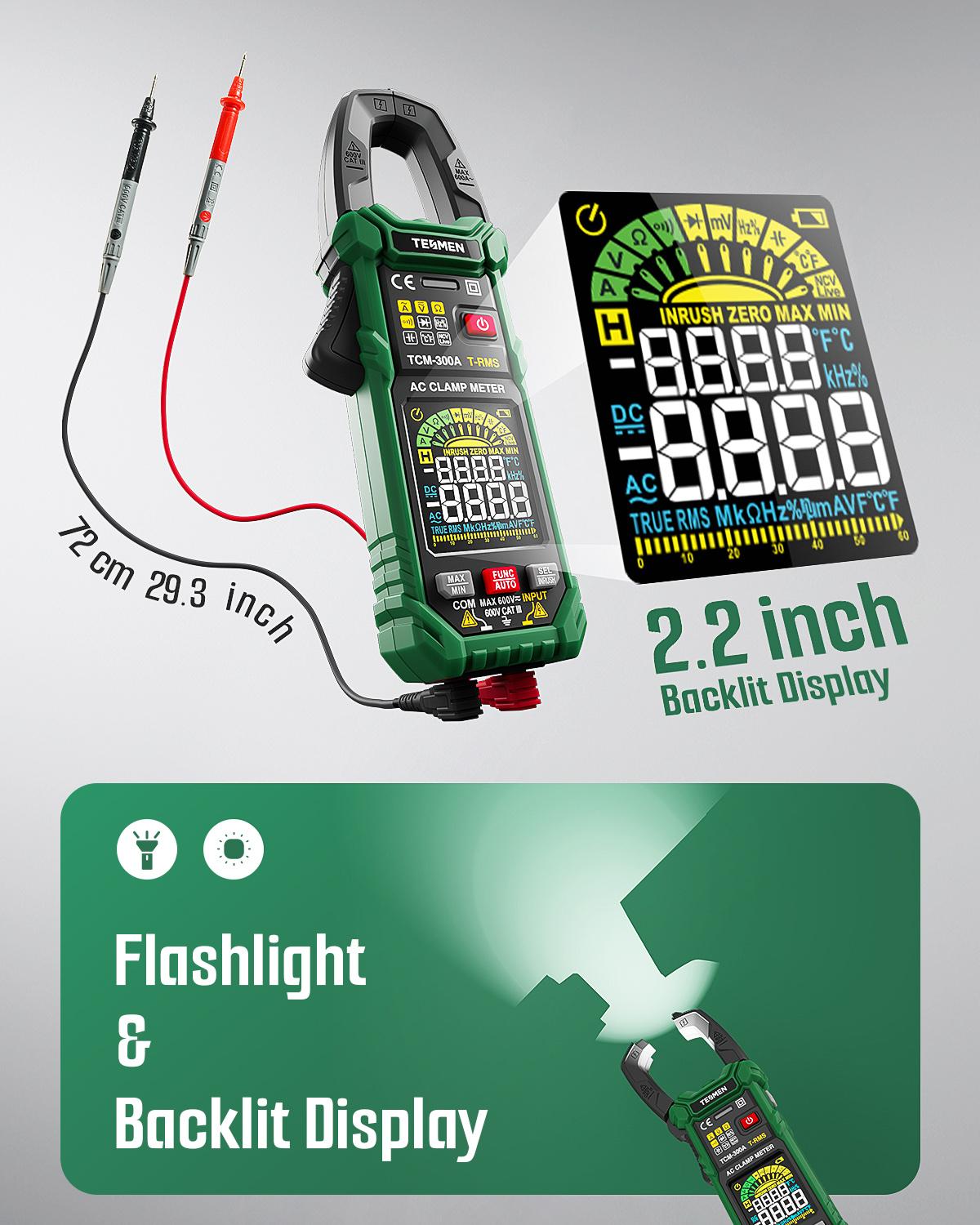 TESMEN TCM-300 Smart Clamp Meter Multimeter, 6000 Counts, Smart Measurement, Auto-Ranging with AC/DC Voltmeter, Non-Contact Voltage Detection, Measures AC/DC Volatge, Current, Resistance, Capacitance, Diode, Temperature, Continuity, Hz%