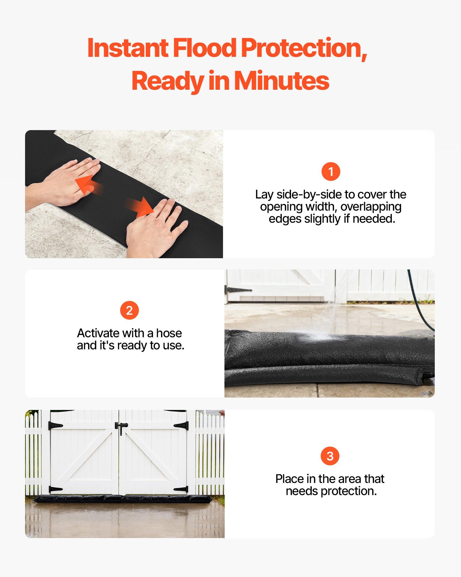 VEVOR Flood Barrier, 4 Pack, 5x 0.7 ft Flood Bags Activated by Water, Reusable Water Absorbent Barrier, Sandless Sandbags Blockage, Flooding Prevention Bags for Home, Doorway, Basement, Garage